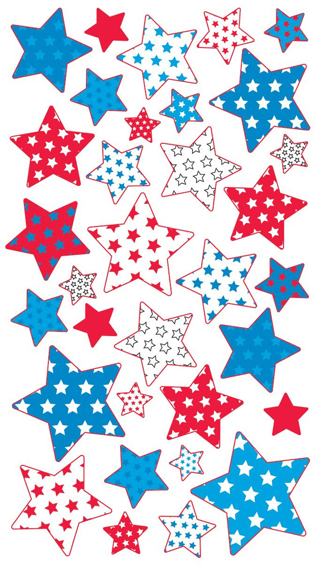 Sticko Sticker: Metallic Red, White & Blue Stars, 4" x 7"