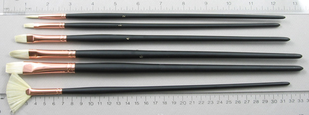 Repin Set of 6 Hog Bristle Art Brushes: Full Length Shot with Rulers