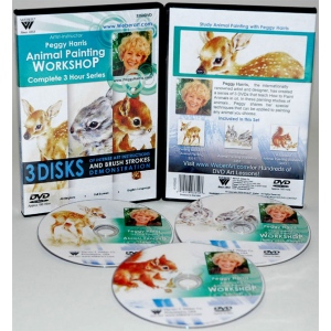 Peggy Harris's 3 Hour, 3 DVDs Set of Animal Oil Painting  Fawn, Baby Jack Rabbits and Squirrel,( Includes 3351, 3352, and 3353)