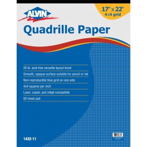 Alvin Quadrille Paper: 17" x 22", 4 x 4 Grid, Pad of 50 Sheets