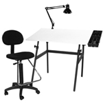 Martin Berkeley 4-pc Combo Black with White Top, Tray Lamp and Drafting Ht. Chair: Model # U-DS14041B