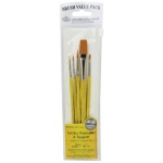 Royal & Langnickel 9100 Series Zip N' Close Brush Set: Yellow, Gold Taklon, Round 1, 3, 5, Shader 2, Flat 5/8"