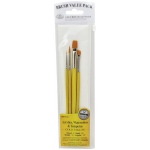 Royal & Langnickel 9100 Series Zip N' Close Brush Set: Yellow, Gold Taklon, Shader 10, Angular 1/4", Round 3, Detail 5/0