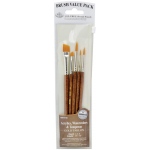 Royal & Langnickel 9100 Series Zip N' Close Brush Set: Brown, Gold Taklon, Round 2, 4, 6, Angular 1/4", 1/2"