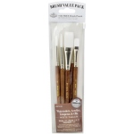 Royal & Langnickel 9100 Series Zip N' Close Brush Set: Brown, White Taklon, Round 2, 8, 12, Stroke 3/4", Glaze Wash 1/2"