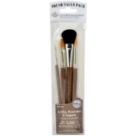 Royal & Langnickel 9100 Series Zip N' Close Brush Set: Brown, Gold Taklon, Glaze Wash 1/2", Liner 2, Round 10, Mop 3/4"