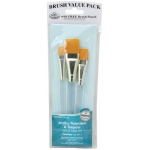 Royal & Langnickel 9100 Series Zip N' Close Brush Set: Teal Blue, Gold Taklon, Glaze Wash 1/2", 3/4", 1, Clear Acrylic Handle