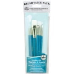 Royal & Langnickel 9100 Series Zip N' Close Brush Set: Teal Blue, White Taklon, Round 3/0, 2, Liner 1, Shader 4, 6, Glaze Wash 3/4", Fan 2
