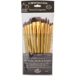 Royal & Langnickel 9300 Series Value Brush Pack: Brown Taklon, Bright 20, 24, Flat 4, Round 2, 6, 12, 16, Angle 8, 14, 22, Filbert 10, 18