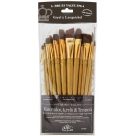 Royal & Langnickel 9300 Series Value Brush Pack: Brown Taklon, Bright 18, Flat 2, 6, 22, Round 4, 12, Angle 10, 16, 24, Filbert 14, 20, Fan 8