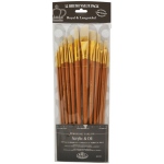 Royal & Langnickel 9300 Series Value Brush Pack: Bone Taklon, Flat 2, 6, 10, Round 3, 7, 11, Angle 5, 9, 12, Filbert 1, 8, Fan 4
