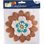 Blue Hills Studio ColorStories Brown Story: 5 Paper Flowers, 1 Brad, Up to 6"
