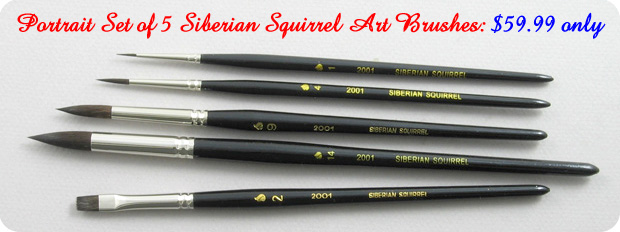 Siberian Squirrel Set of 5 Art Brushes Portrait